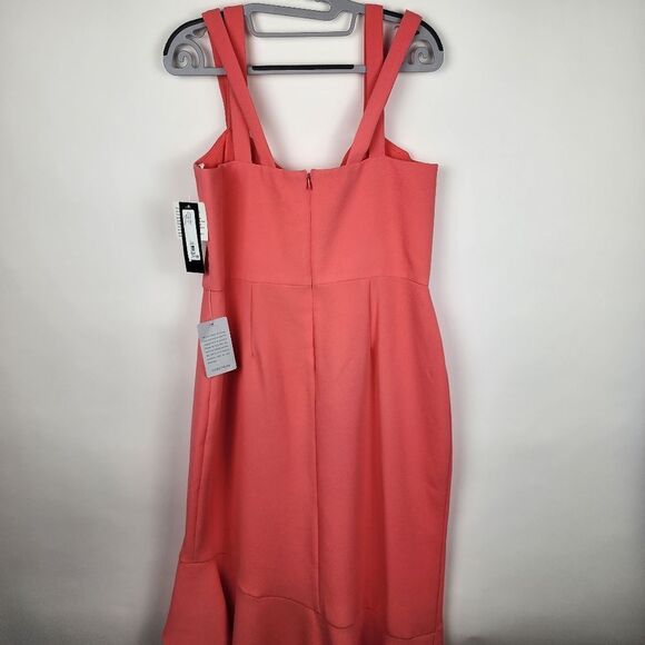 XSCAPE WOMENS 14 Double Strap Crepe Dress Coral HI LOW SLEEVELESS RUFFLE NWT NEW - Picture 10 of 11